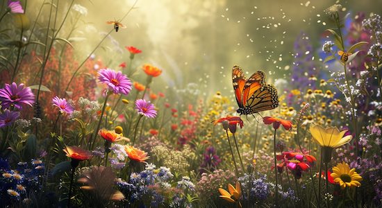 Un papillon attiré par des fleurs